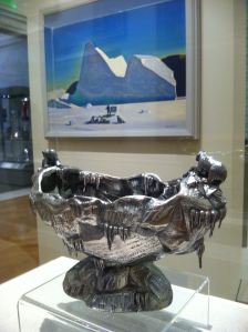 Rockwell Kent's "Artist in Greenland" provides a cool backdrop for the Gorham ice bowl and spoon.